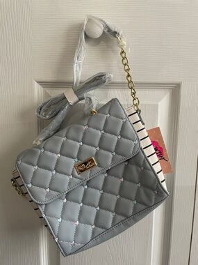 Luv Betsey by Betsey Johnson Light Gray Crossbody Bag with Pastel Heart Accents